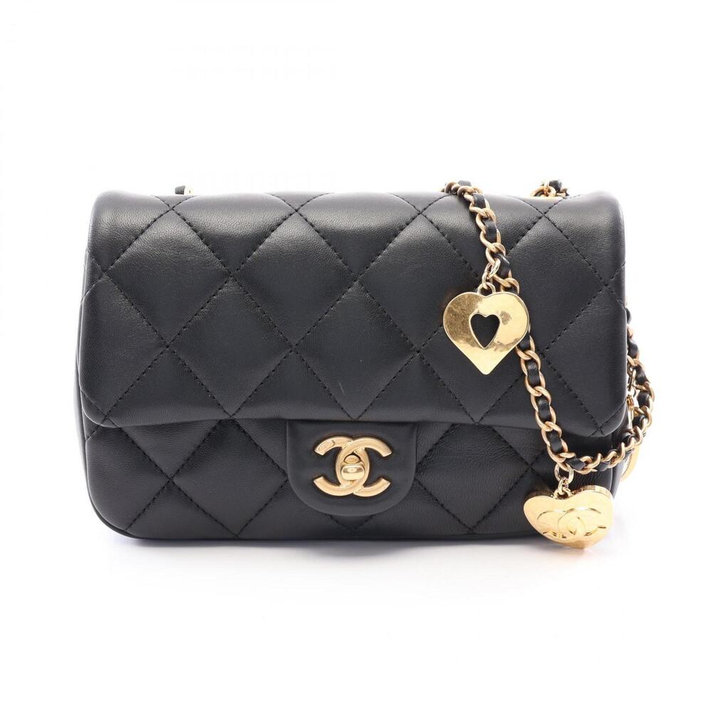 Chanel Matelassé Shoulder Bag/Handbag, Lambskin Leather, Women's, Black (AS3457)